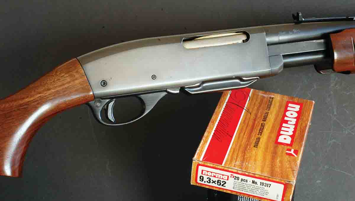 John Dustin barreled a Remington pump rifle to the 9.3x62mm necked to .375. A fast-firing repeater with heavy-game punch.